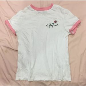 Lazy Oaf Potty Mouth Embroidered Tee Lg Pink Wht